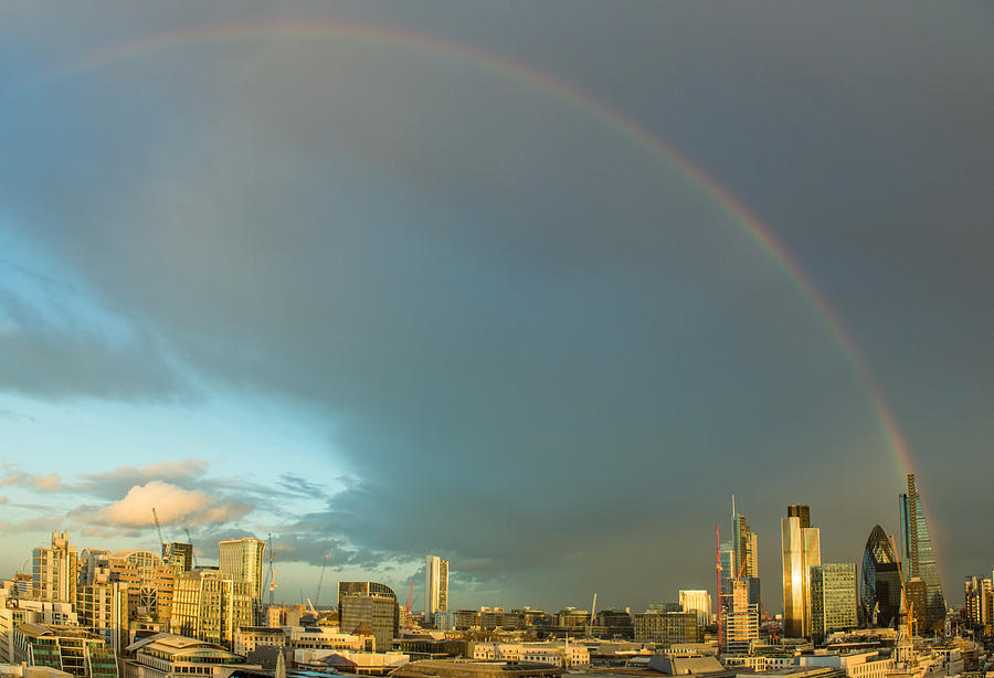 Rainbow over the City of London Photograph by Gary Eason