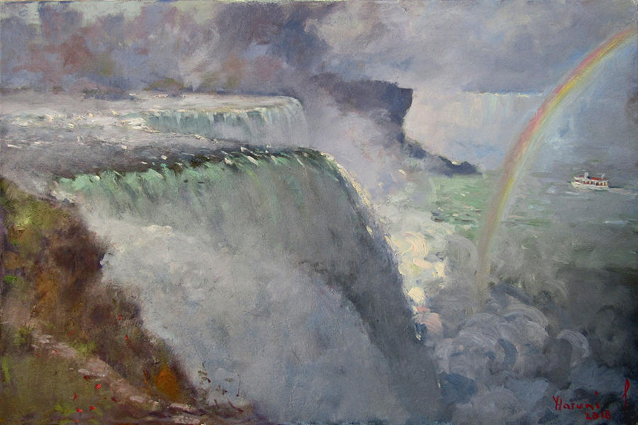Waterfall Painting - Rainbow over the Falls by Ylli Haruni