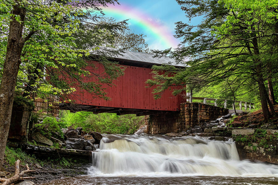 Waterfall Photograph - Rainbow over the Pack Saddle Bridge by Rusty Glessner