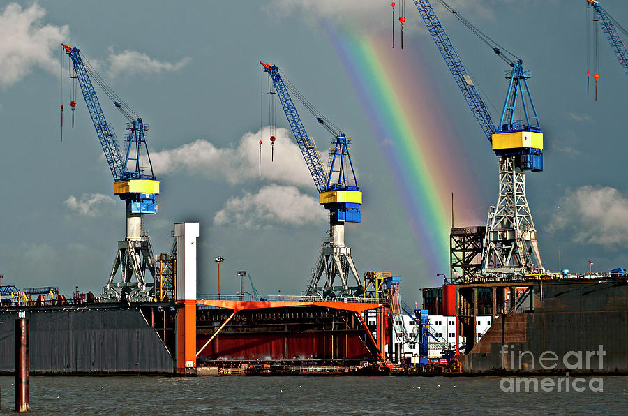 Rainbow over the Port of Hamburg Photograph by Silva Wischeropp