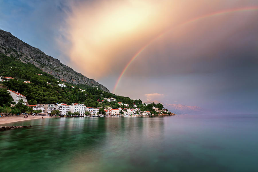Rainbow Over The Small Village In Omis Riviera After The Rain, D Photograph