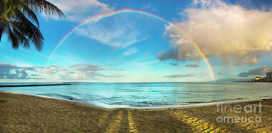 Rainbow Over Waikiki Beach Photograph by Mary Jane Armstrong