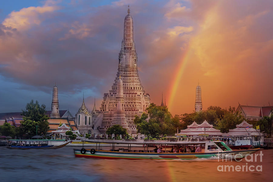 Rainbow Over Wat Arun, Bangkok, Thailand Photograph by Liesl Walsh