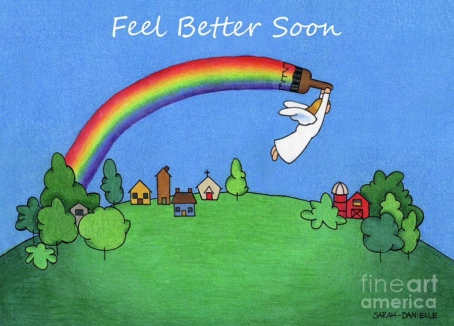 Rainbow Painter Feel Better Soon Cards Drawing by Sarah Batalka