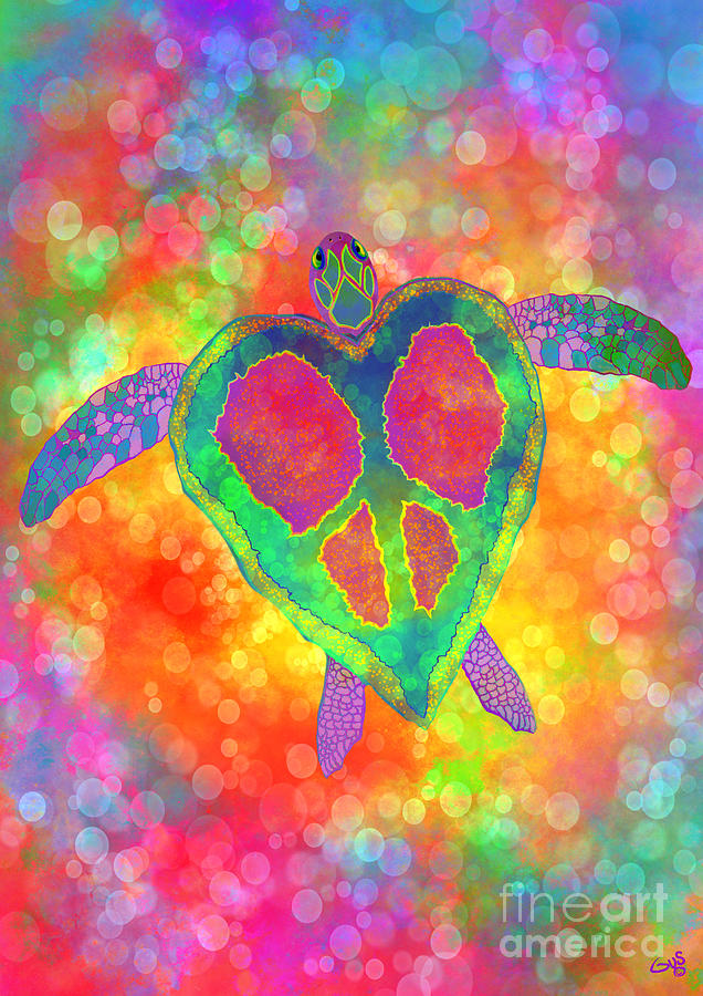 Rainbow Peace Sea Turtle Painting by Nick Gustafson