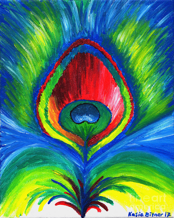 Rainbow Peacock Painting by Kasia Bitner