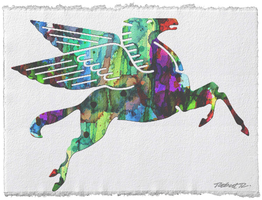 Rainbow Pegasus Mobil Print Poster Painting by Robert R Splashy Art Abstract Paintings