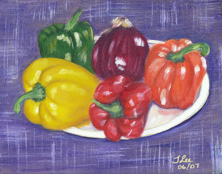 Rainbow Peppers Painting by Tracie L Hawkins