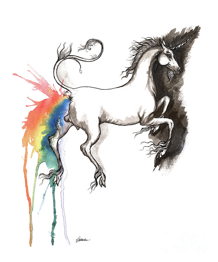 Rainbow pooping unicorn Painting by Ang El