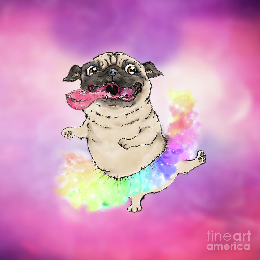 Rainbow Pug Painting by Ang El