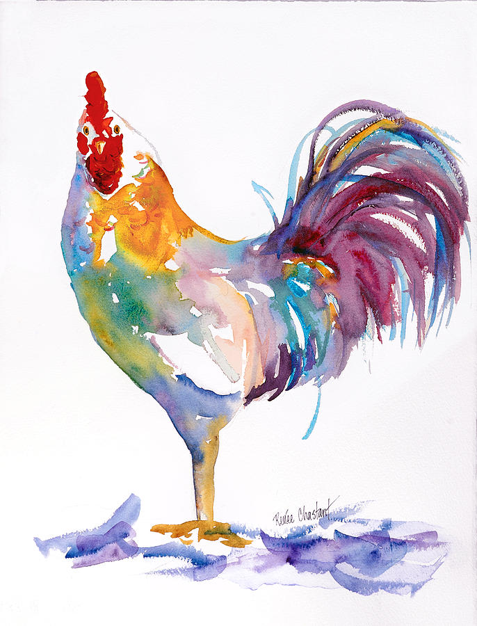 Rooster Painting - Rainbow Rooster by Renee Chastant