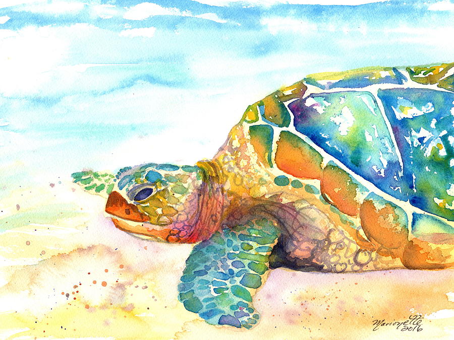 Rainbow Sea Turtle Painting by Marionette Taboniar
