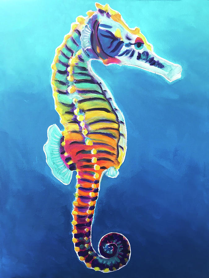 Seahorse Painting - Rainbow Seahorse by Dawg Painter