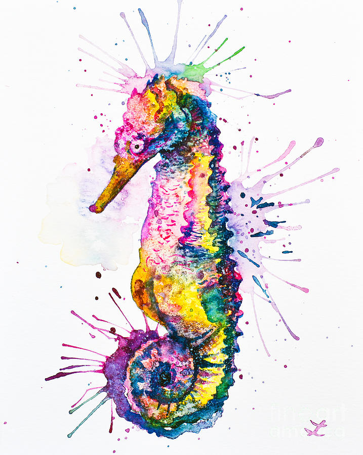 Rainbow Seahorse Painting by Zaira Dzhaubaeva