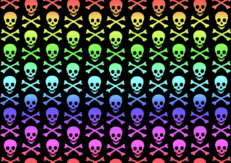 Rainbow Skull and Crossbones Digital Art by Roseanne Jones