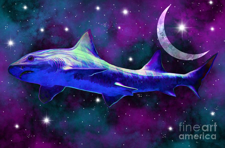 Rainbow Space Shark Digital Art by Nick Gustafson
