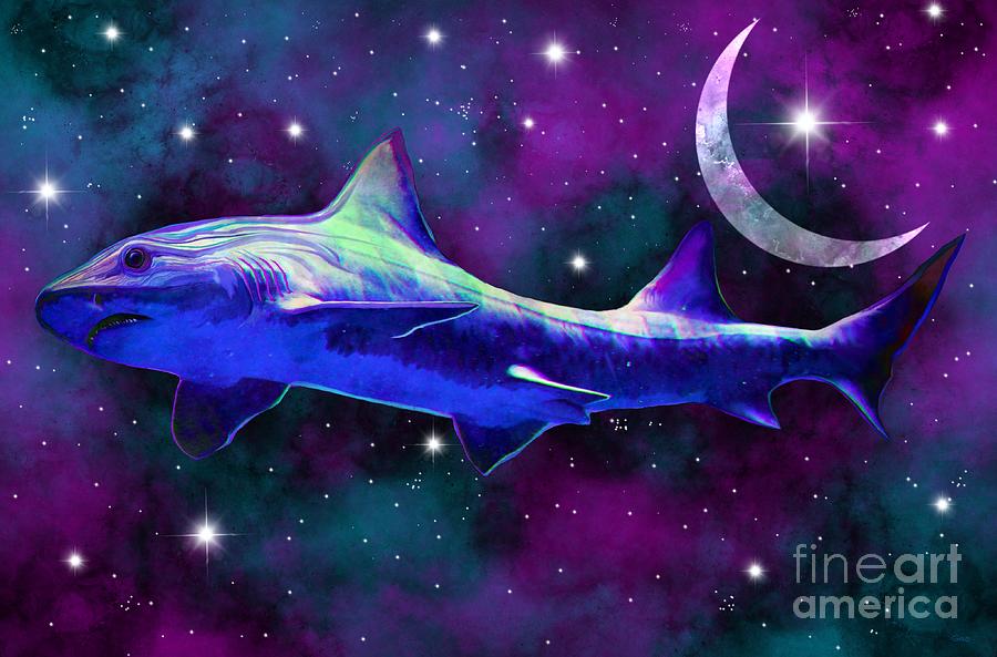 Rainbow Space Shark Digital Art by Nick Gustafson Pixels