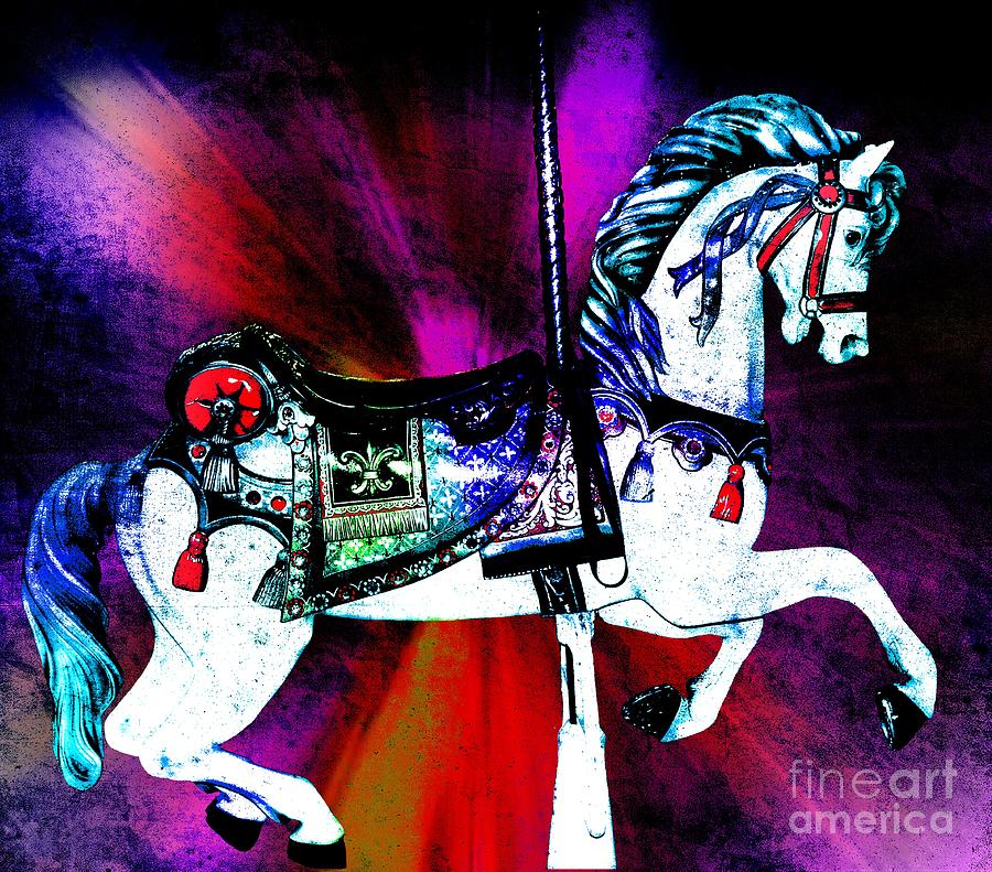 Rainbow Splash Carousel Horse Digital Art by Patty Vicknair