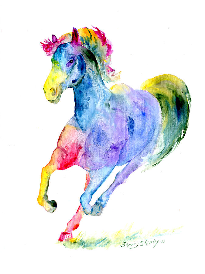 Horse Painting - Rainbow Stallion by Sherry Shipley