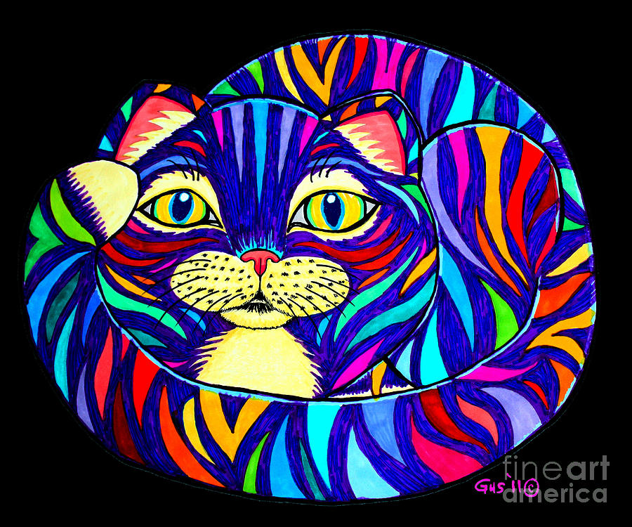 Rainbow Striped Cat 2 Drawing by Nick Gustafson - Fine Art America