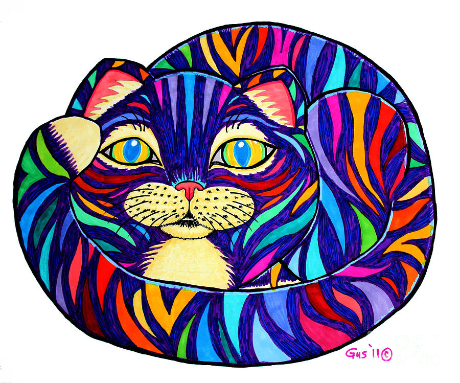 Rainbow Striped Cat Drawing
