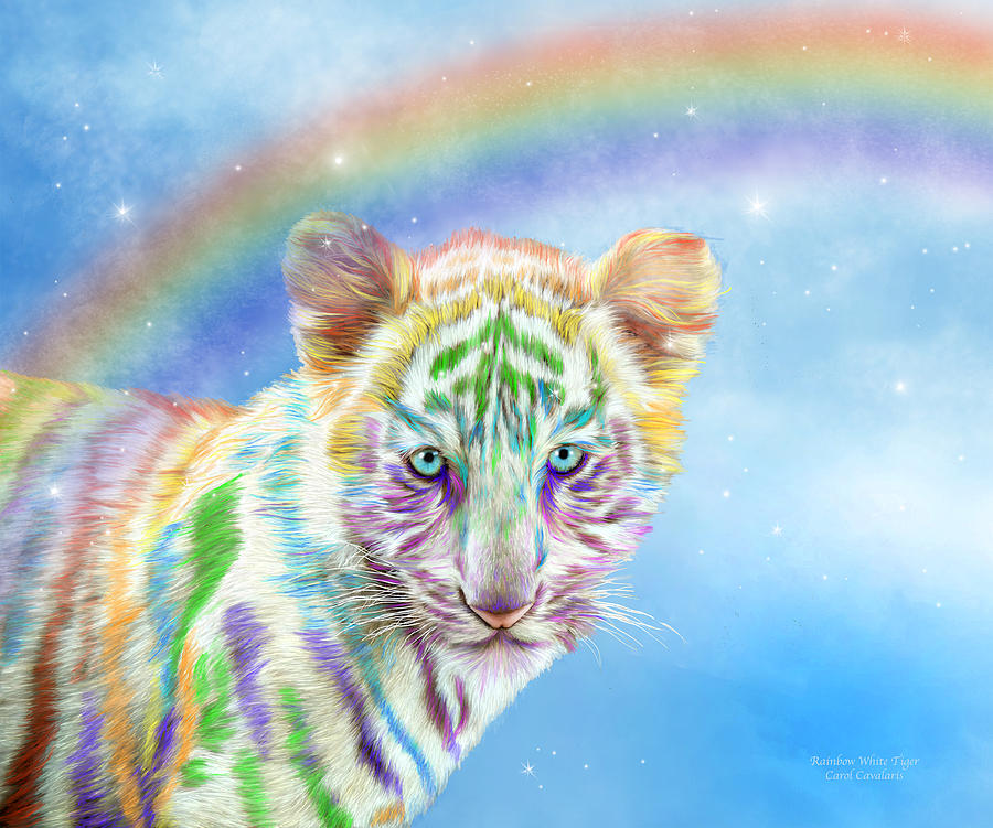 Rainbow Tiger - Horizontal Mixed Media by Carol Cavalaris