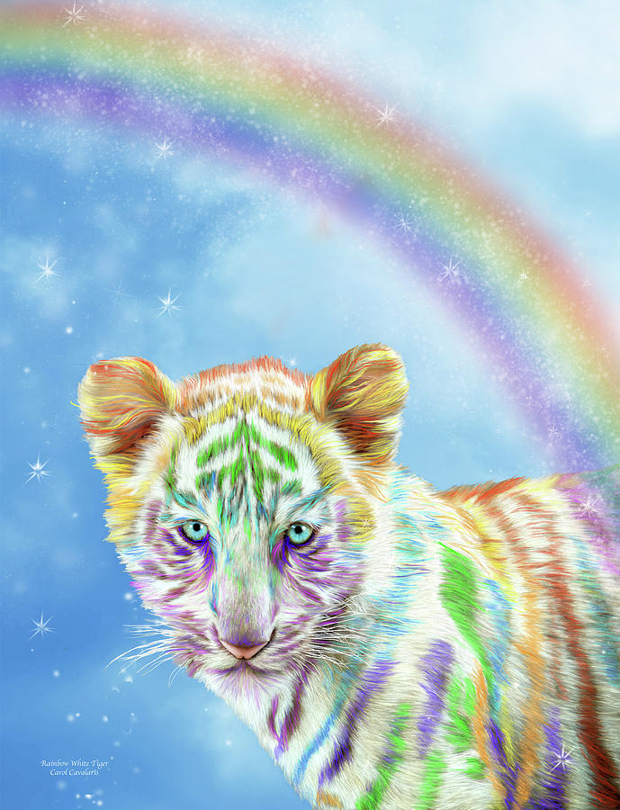 Rainbow Tiger - Vertical Mixed Media by Carol Cavalaris
