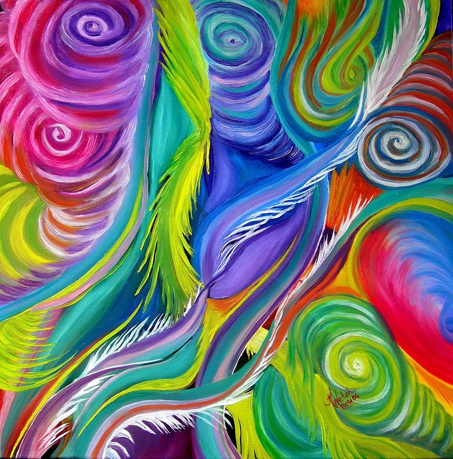 Abstract Painting - Rainbow Tornadoes by Kathern Ware