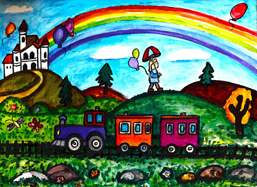 Rainbow Train Painting by Monica Engeler