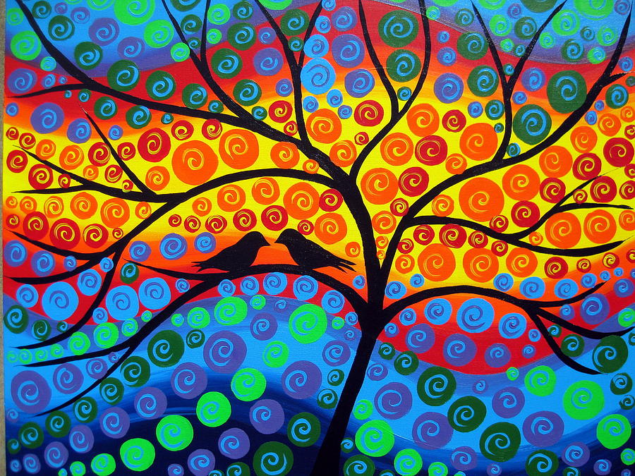 Bird Painting - Rainbow Tree by Cathy Jacobs