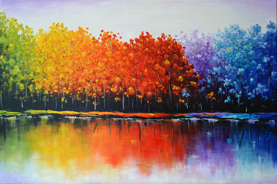 Trees Rainbow Fine Art Giclee Print Shadows Landscape 8x10 Pastel Painting