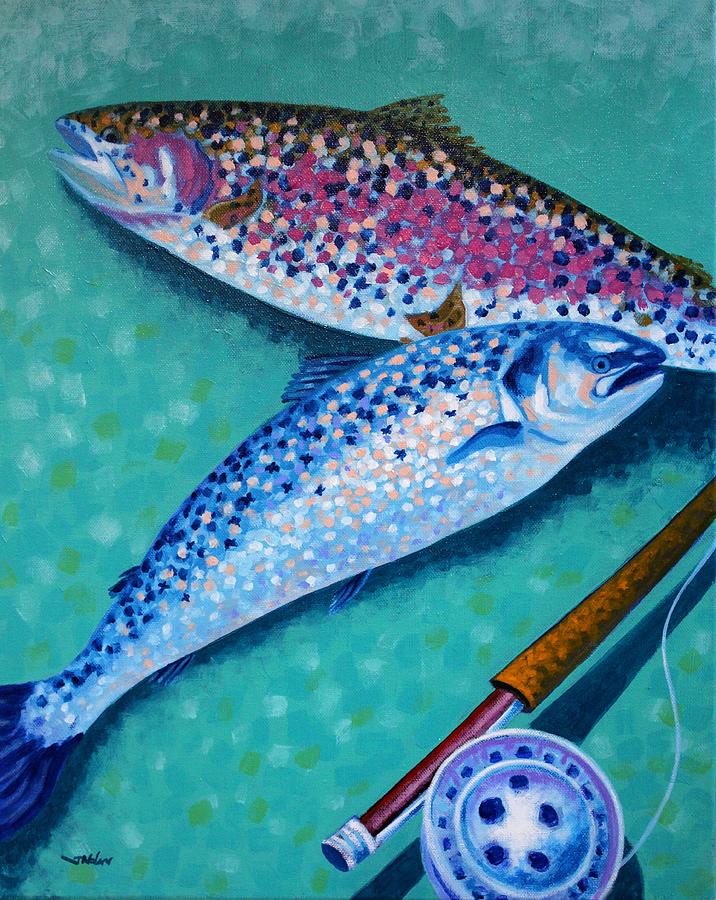 Impressionism Painting - Rainbow Trout With Grilse by John  Nolan