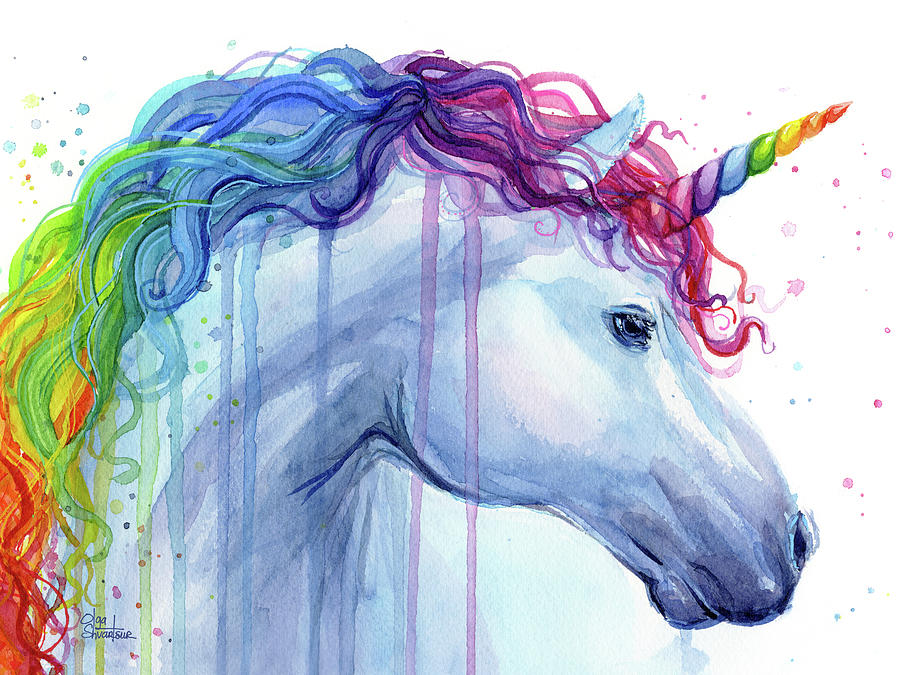 Unicorn Painting - Rainbow Unicorn Watercolor by Olga Shvartsur