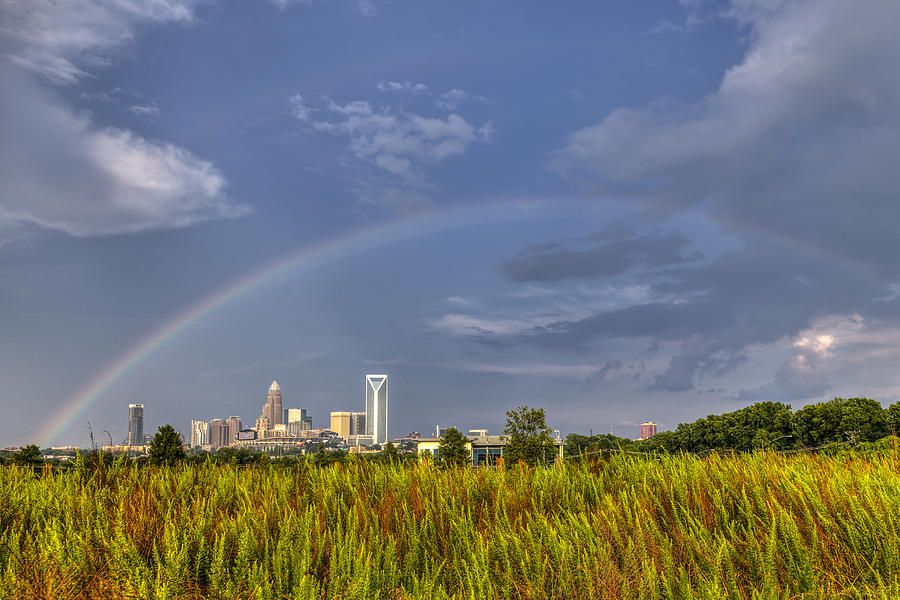 Charlotte Skyline Photograph - Rainbow v2 by Chris Austin