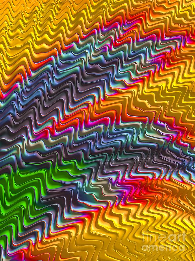 Abstract Digital Art - Rainbow Waves by John Edwards