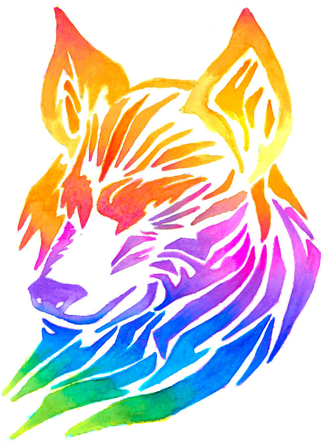 Nature Painting - Rainbow Wolf by Sarah Krafft