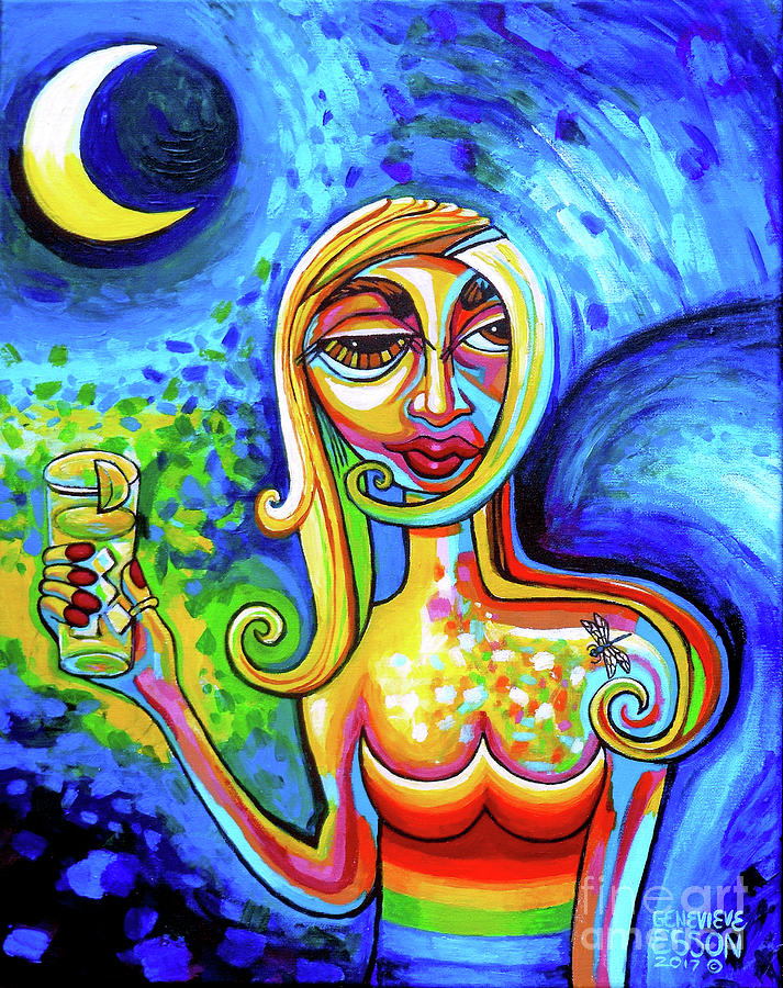 Rainbow Woman With A Crescent moon Painting by Genevieve Esson
