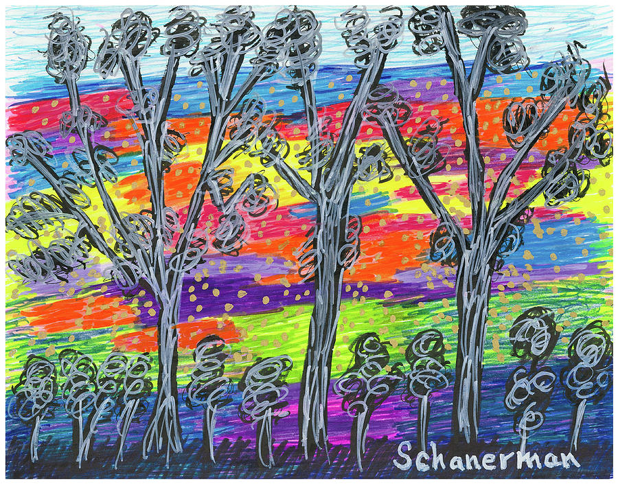 Rainbow Woods Drawing by Susan Schanerman