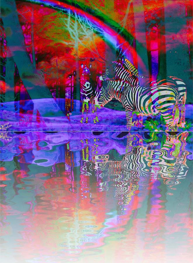 Rainbow Zebras at Sunset Digital Art by Serenity Studio Art