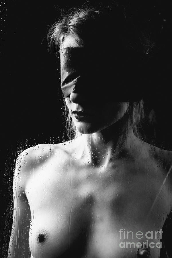 Raindrops - Blindfolded woman nude behind a window by William Langeveld Raindrops - Blindfolded woman nude behind a window by William Langeveld