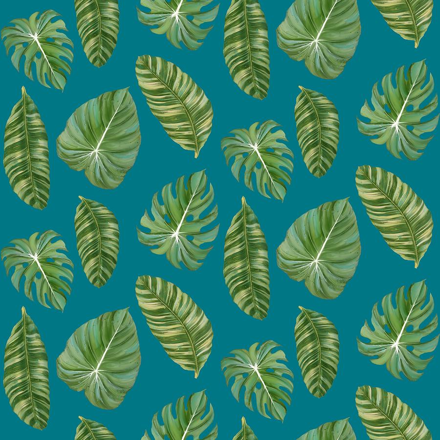 Rainforest Resort - Tropical Leaves Elephants Ear Philodendron Banana Leaf Painting by Audrey Jeanne Roberts