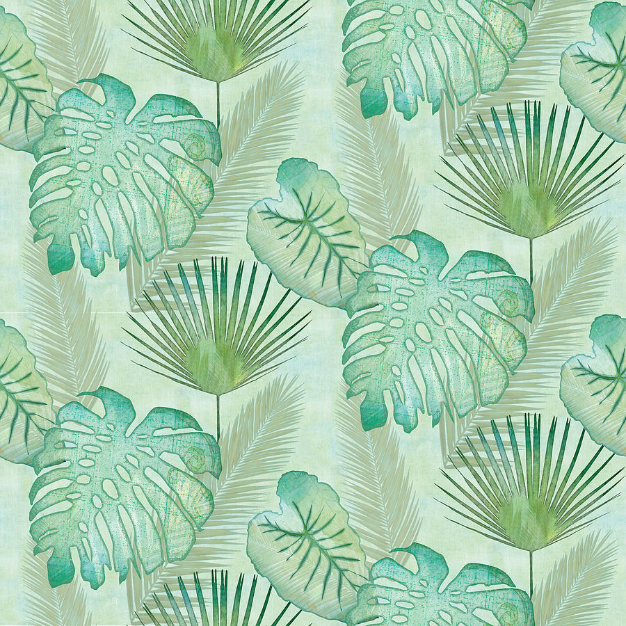 Jungle Painting - Rainforest Tropical - Elephant Ear and Fan Palm Leaves Repeat Pattern by Audrey Jeanne Roberts