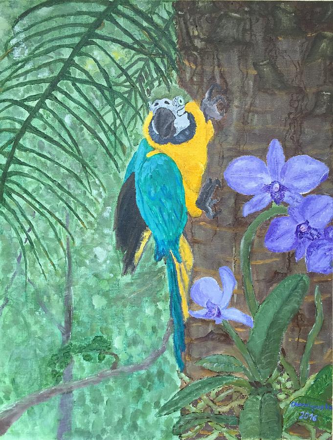 Parrot Painting - Rainforest by Valentyna Chernigivska