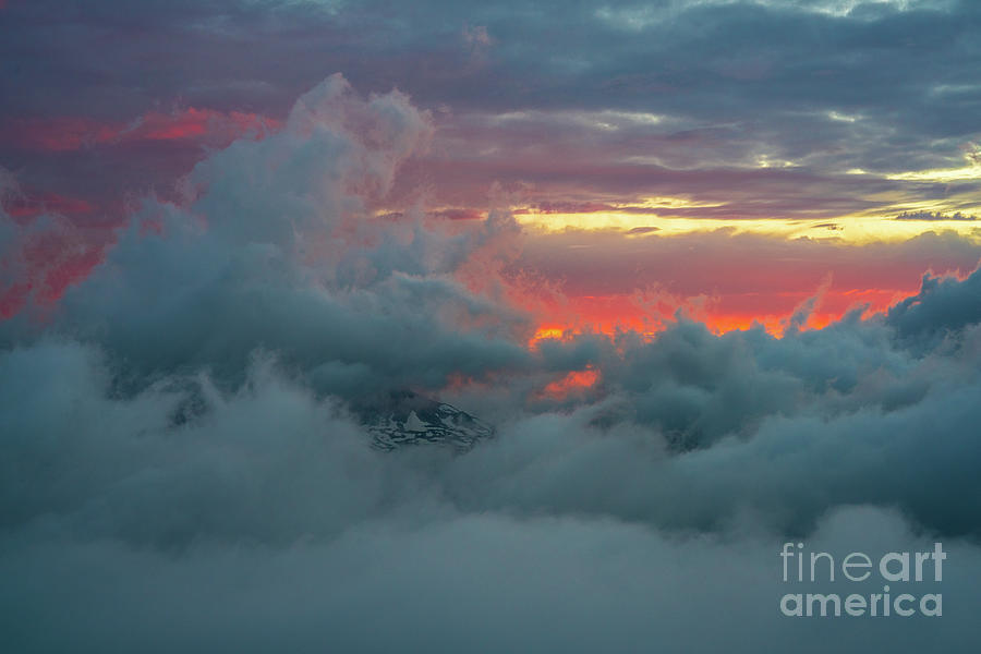 Rainier Above The Clouds At Sunset Photograph