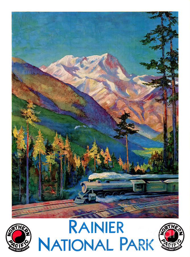 Vintage Painting - Rainier National Park Vintage Poster Restored by Vintage Treasure