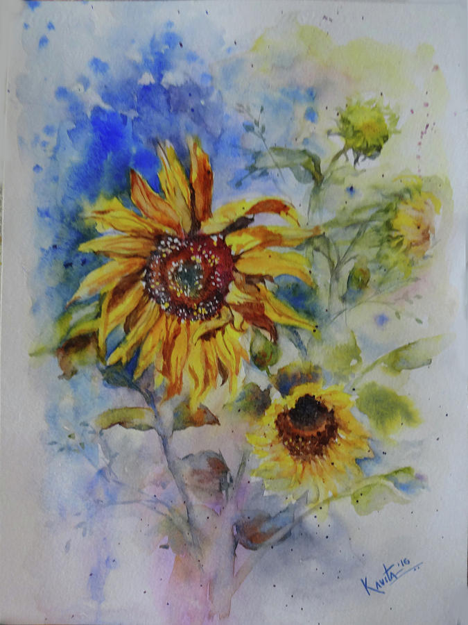 Flower Painting - Raining Sunshine by Kavita Vardhan