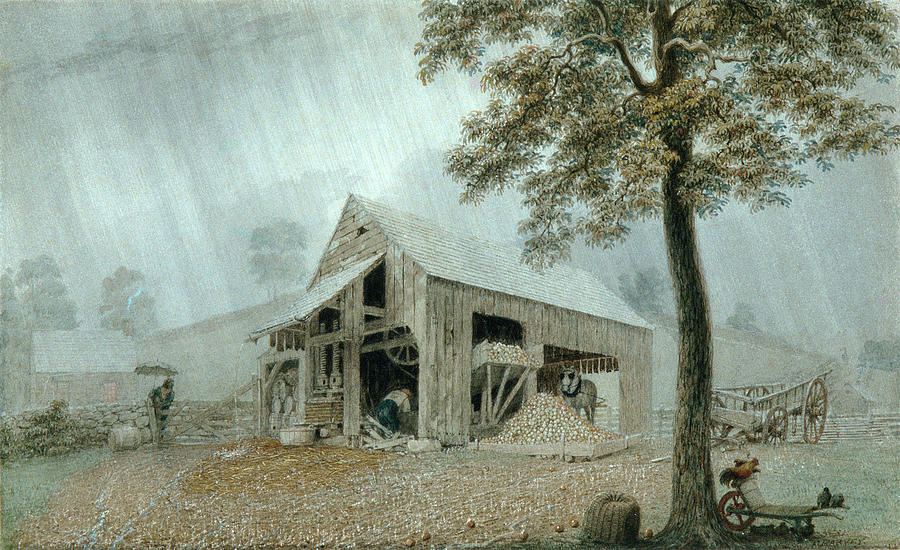 George Harvey Drawing - Rainstorm-Cider Mill at Redding. Connecticut by George Harvey