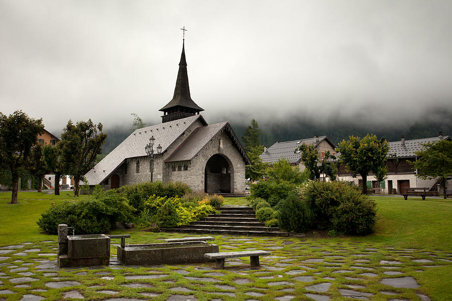 Rainy Church in Les Praz, Chamonix Photograph by Aivar Mikko