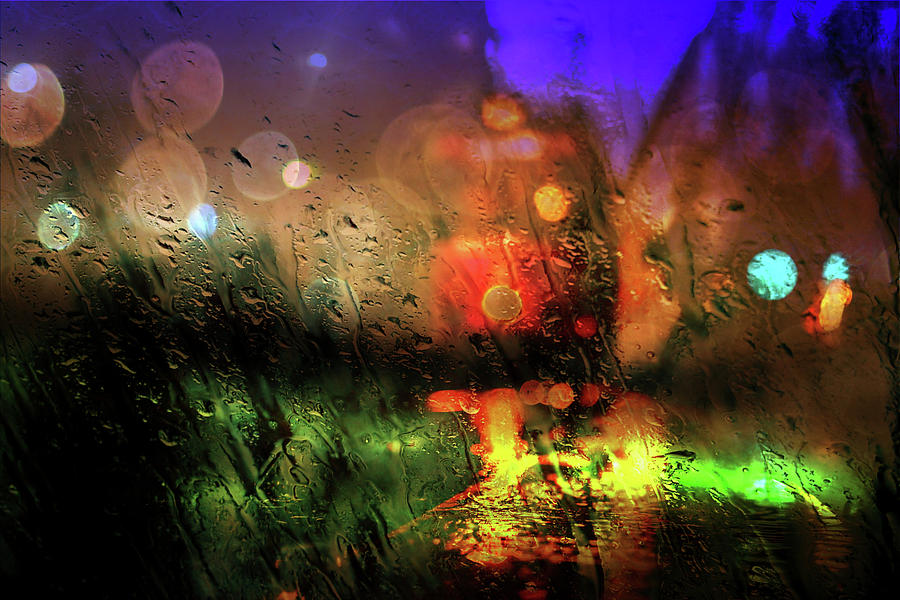 Rainy city light Mixed Media by Lilia S