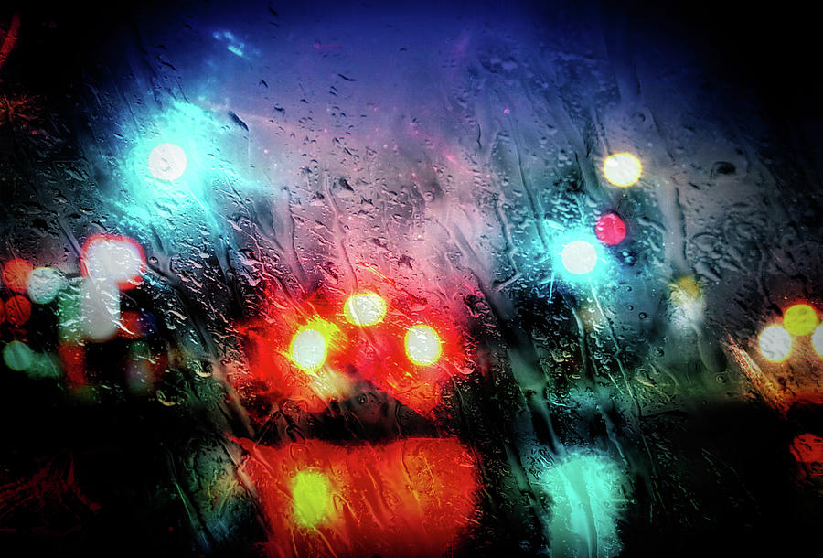Rainy city lights 2 Mixed Media by Lilia S